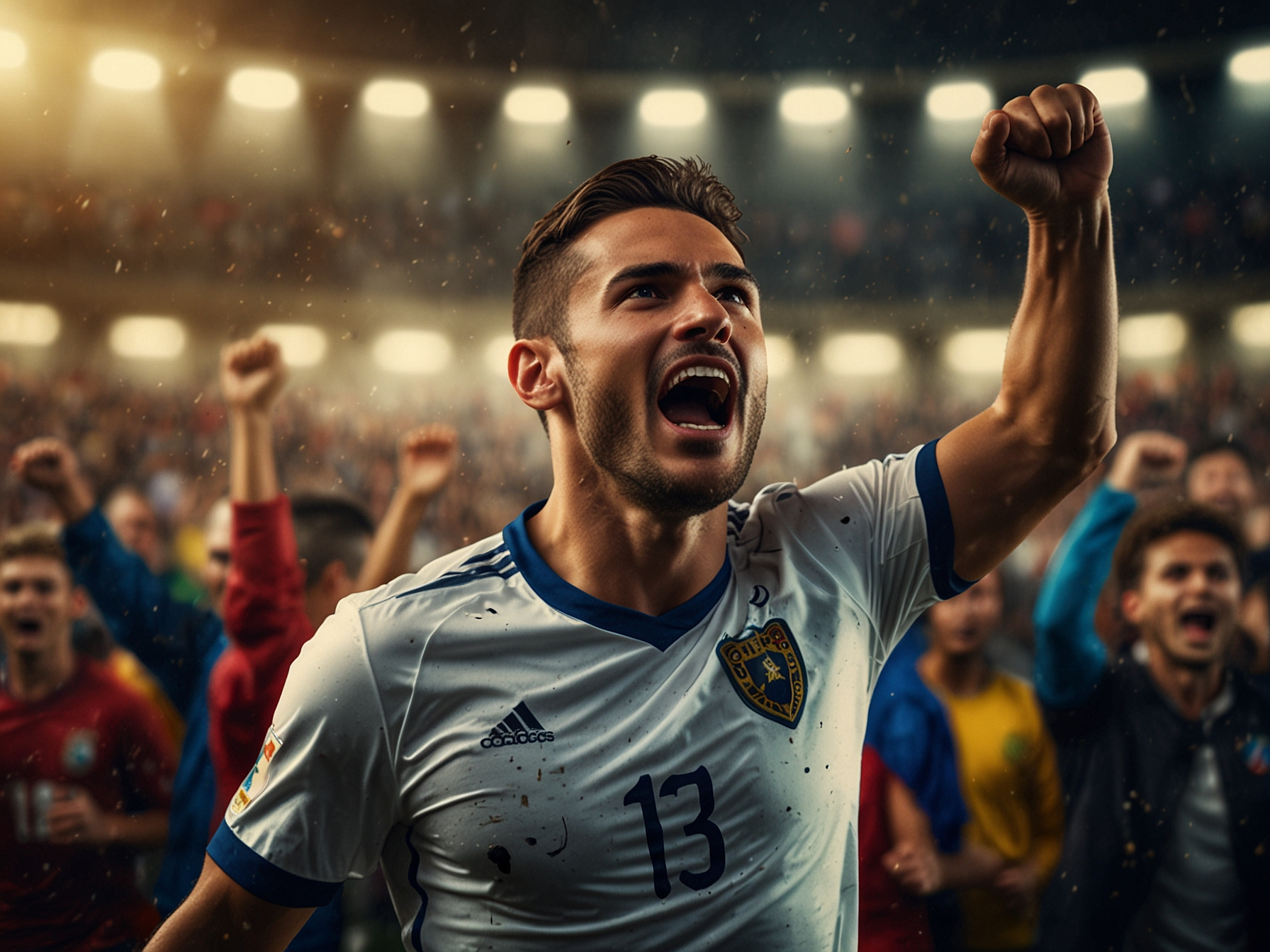 Jugador de fútbol celebrando en estadio